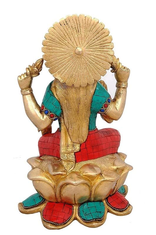 Dattatreya Brass Ganesha Ganesh Murti Idol Statue Lakshmi Saraswati Statue - Set Of Three Height 9.5 Inches
